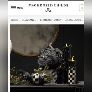 MacKenzie-Childs Courtly Check Black White Halloween Fall Candle Set Home Decor